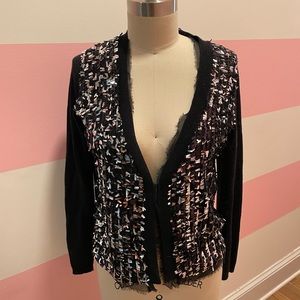 Ellen Tracy black cardigan with pewter sequins size M